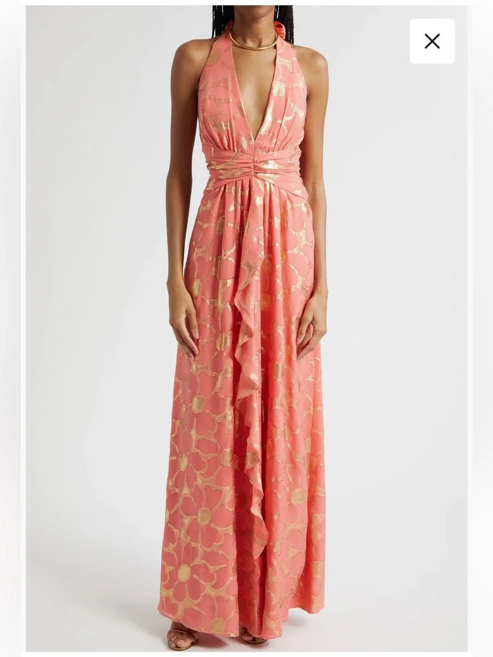 Ramy Brook Stephanie Jacquard Plunging Halter Gown